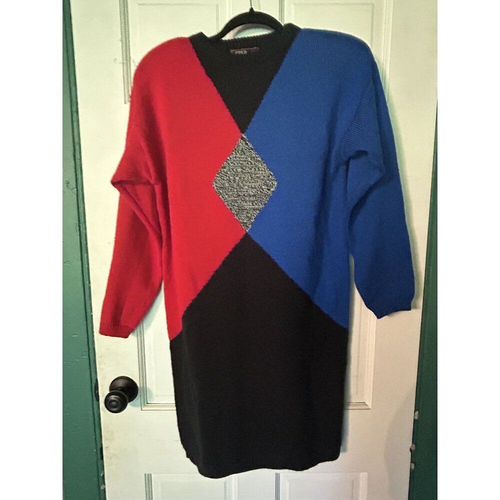 Vintage 80s Stitch By Stitch Colorblock Sweater Dress L